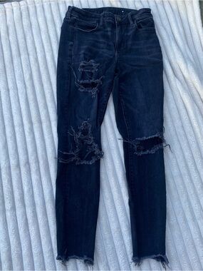 American Eagle Super Stretch Black Distressed Jeggings Size 10R